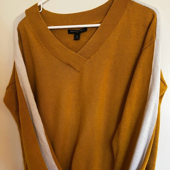 Banana Republic Mustard Sweater w/ white stripe on sleeves - Picture 2 of 3